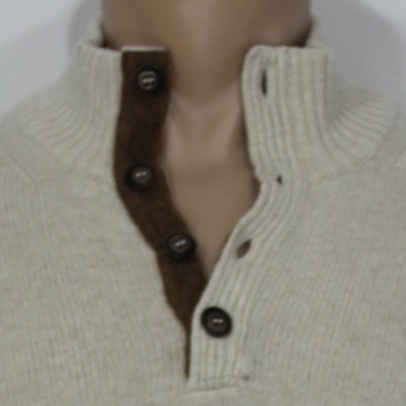Lorenzo Magni Florence Italy 4 Buttons Neck Wool Cream Brown Men   Sweater Large - Picture 2 of 8